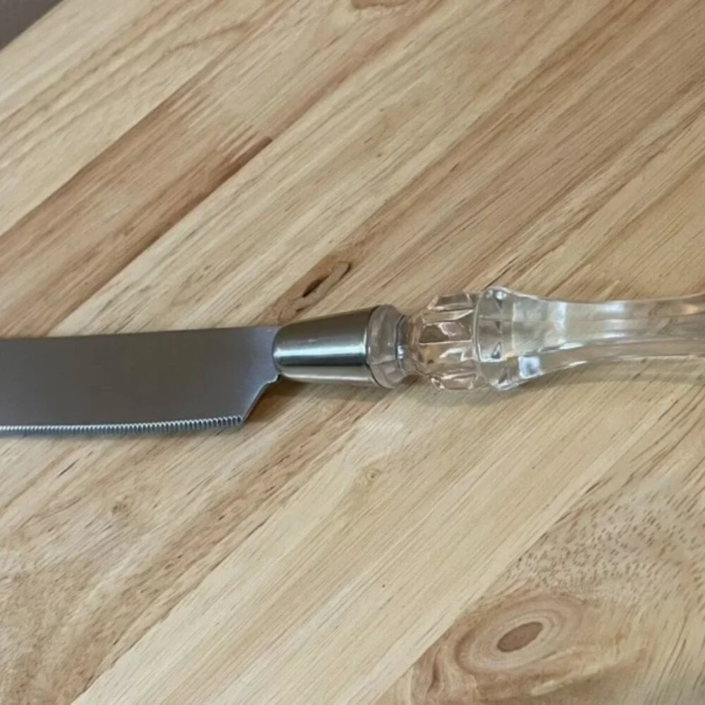 Vintage Fostoria Cake Knife Crystal Handle Stainless Steel 13.5”